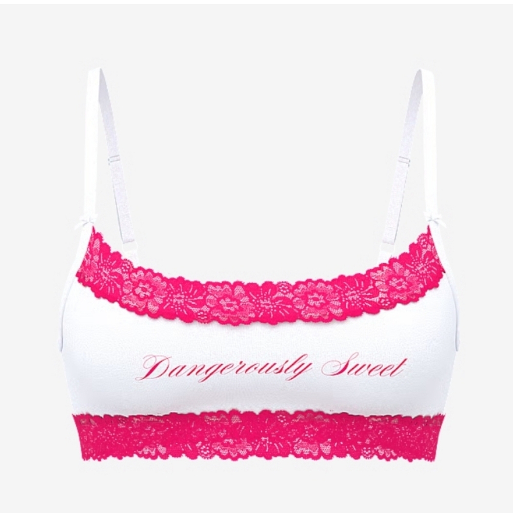 Victoria's Secret PINK Cotton LaceTrim Bralette White Hot Pink Dangerously Sweet